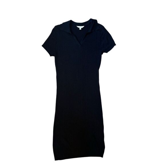 BLACK RIBBED COLLAR DRESS  by Terra & Sky | Size 0X (14W) | Knee-length midi fit - Picture 1 of 3